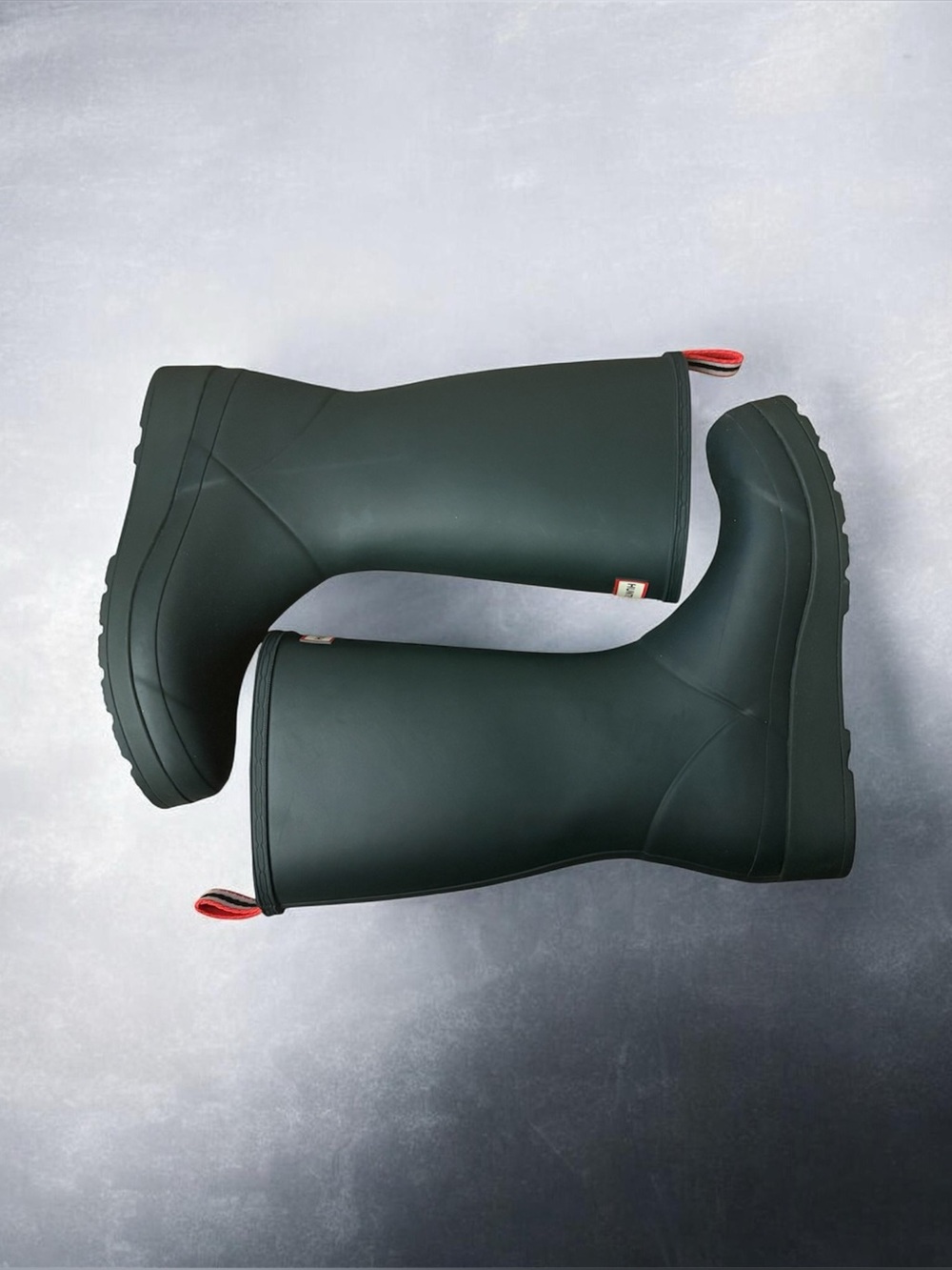Hunter Women's Forest Green Waterproof Rain Boots with Red Pull Tabs